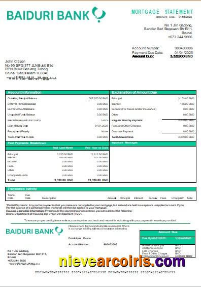 Brunei Baiduri bank mortgage statement